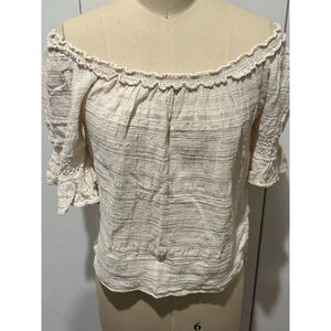 Women's MAX STUDIO Beige crinkle textured Off-Shoulder boho cotton Blouse M